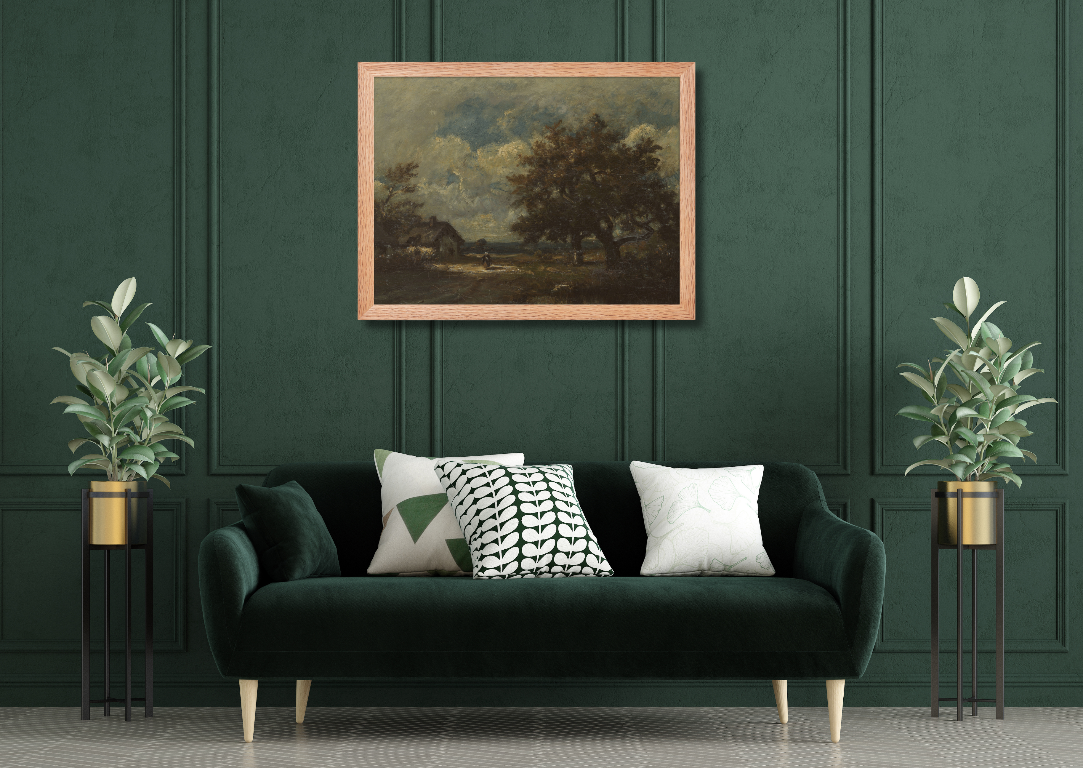 The Cottage by the Roadside, Stormy Sky by Jules Dupré - Framed Art