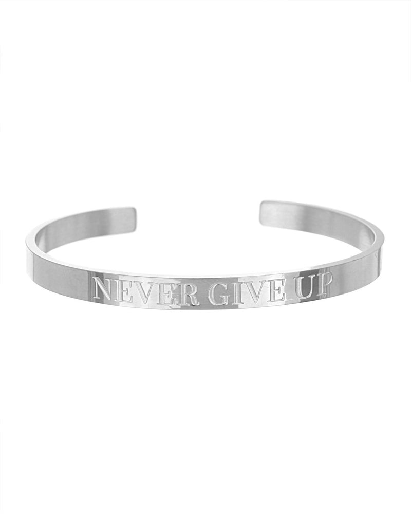 Never Give Up Open Cuff Bracelet | Silver - Teresa Collins Studio