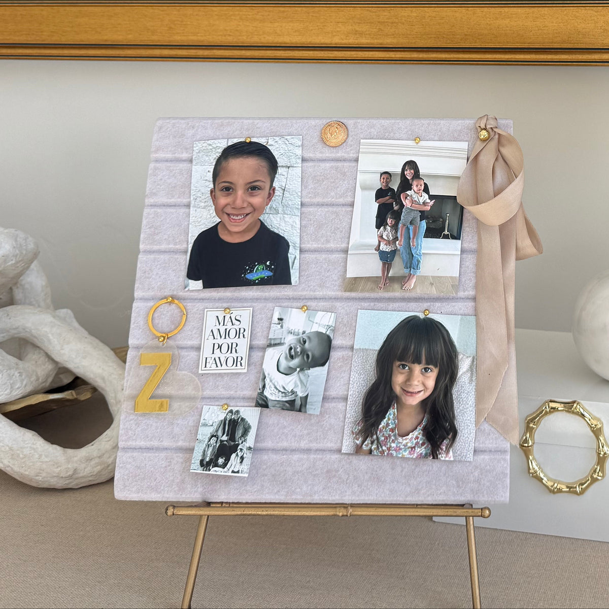 Beige Felt Message Pin Board styled in Teresa’s home